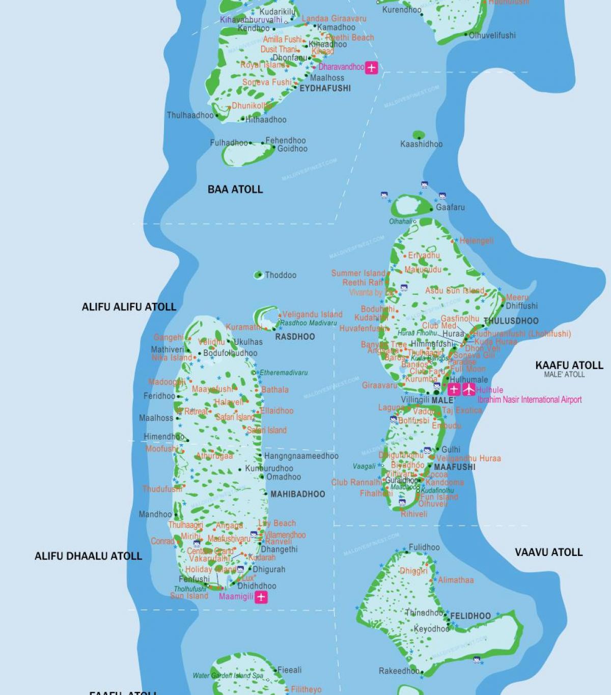 аеродроми Малдива на мапи